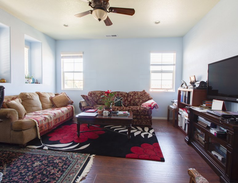 Wide view of newly installed family room addition