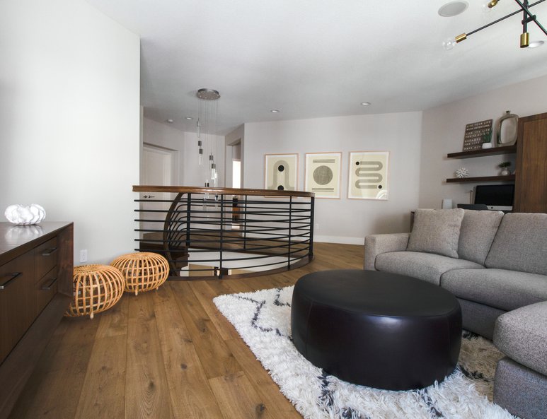 Open loft serving as a family room and home office